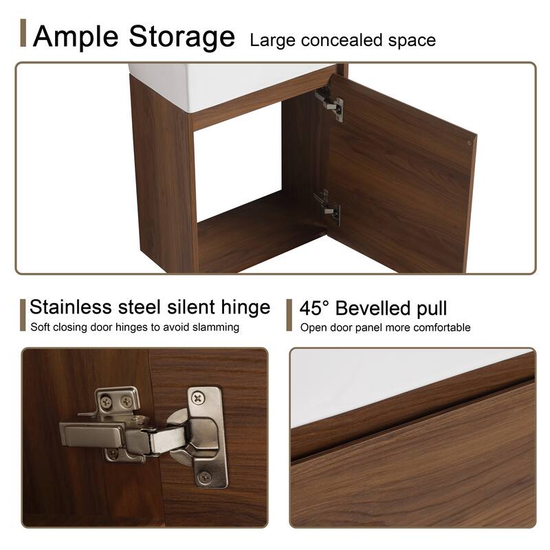 Malwee 16"/18" Floating Bathroom Vanity, Mini Wall Mounted Bathroom Vanity with Ceramic Sink and Soft Close Door