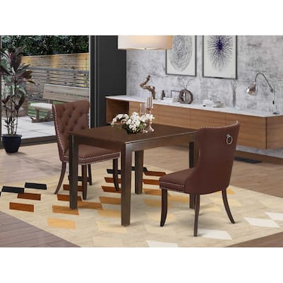 HomeStock 3-Pc Mahogany Finish Square Solid Wood Top Dining Table Set