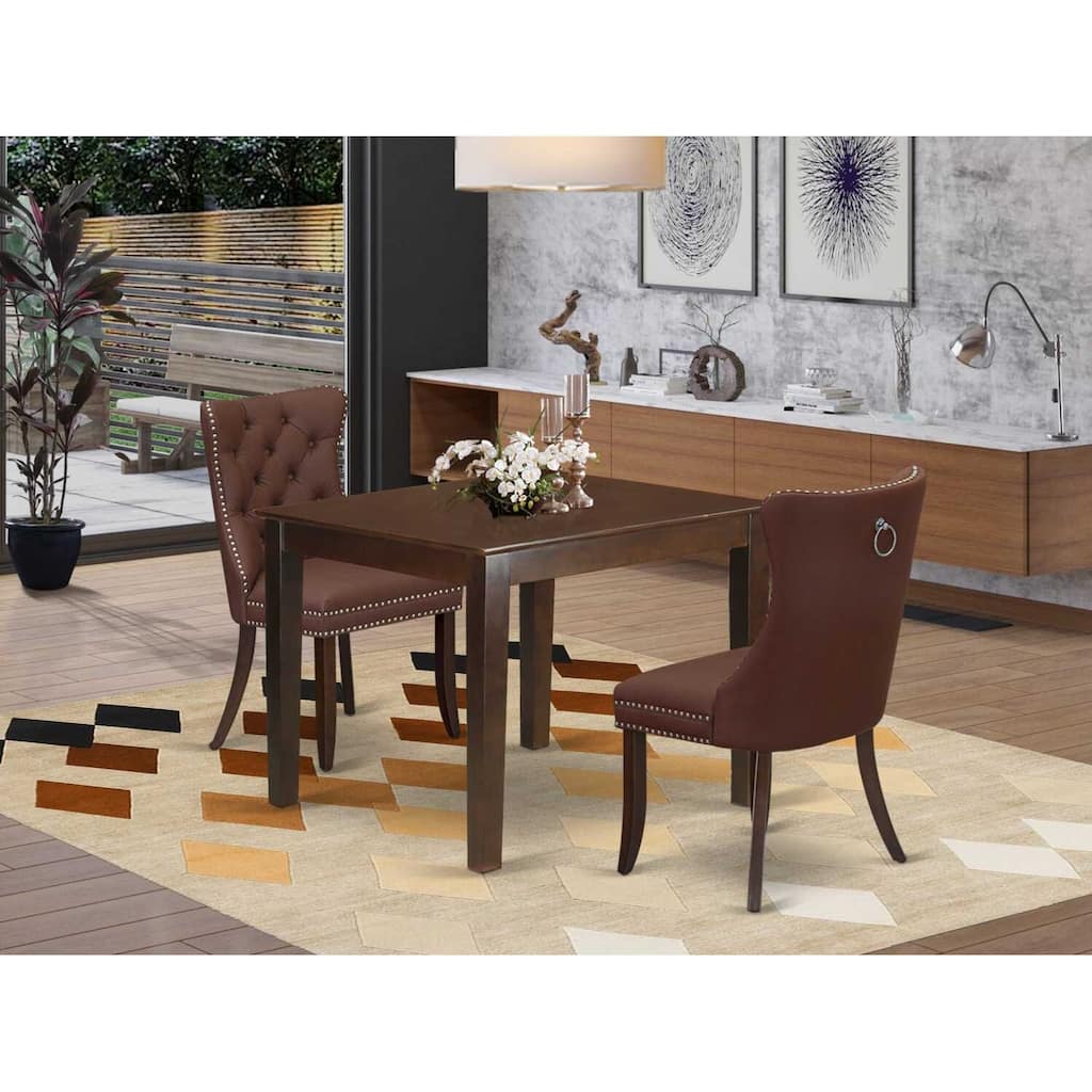 HomeStock 3-Pc Mahogany Finish Square Solid Wood Top Dining Table Set
