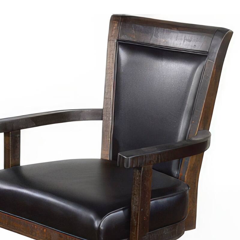 Flint Rolling Swivel Game Chair, Black Faux Leather, Dark Brown Wood