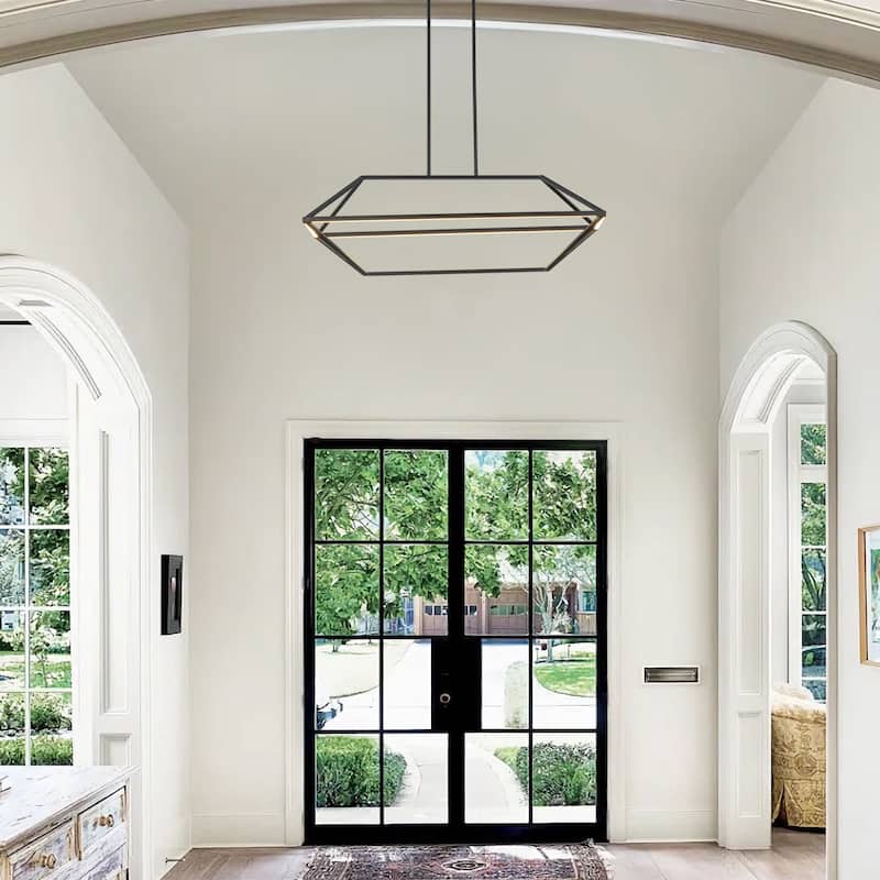 Modern Black Geometric Linear Kitchen Island Pendant Light Dimmable Integrated LED Chandelier - 36 in. L
