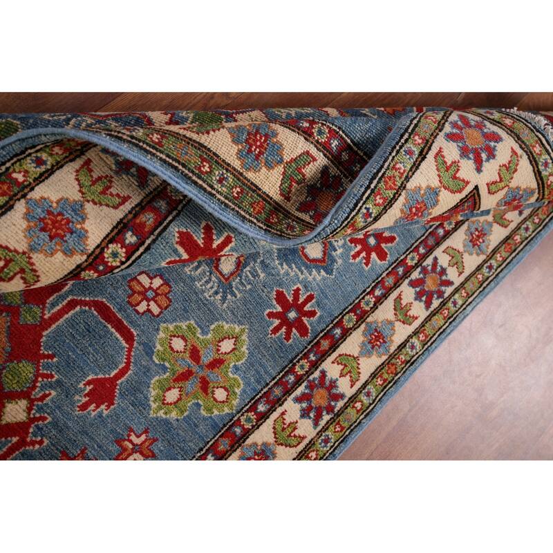 Light Blue Kazak Accent Rug Handmade Wool Carpet - 3'3" x 5'1"