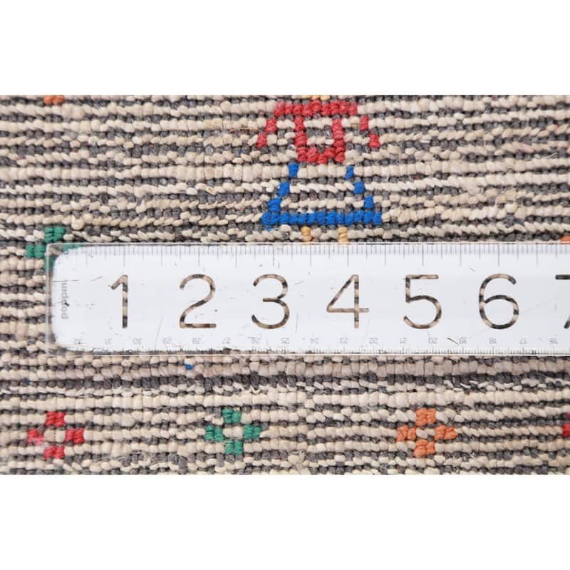 Hand Knotted Oriental 100% Wool Carpet Tribal Stripe Greys & Charcoal Gabbeh Area Rug - 9' 11'' X 7' 11''