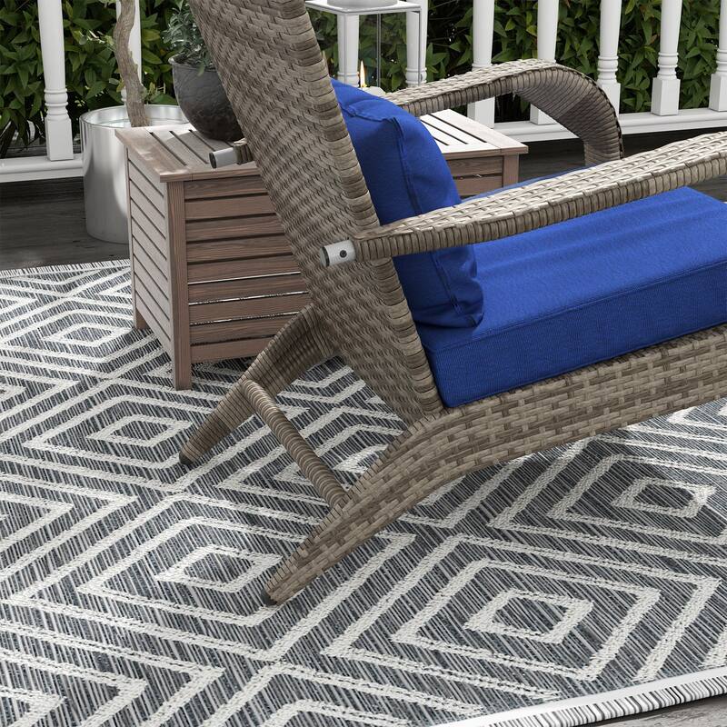 Outdoor Wicker Adirondack Chair with Ottoman, High-Back Lounge Chair with Cushions for Fire Pit, Porch, Patio