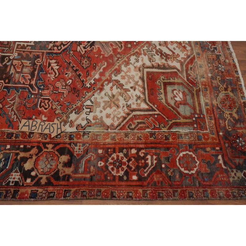 Hand Knotted Oriental 100% Wool Carpet Traditional Medallion Oranges & Rust Heriz Area Rug - 9' 4'' X 6' 9''