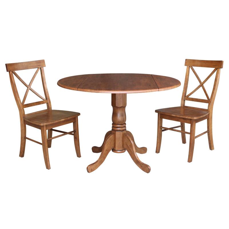 42" Solid Wood Dual Drop Leaf Table With 2 X-Back Chairs - 3 Piece Set