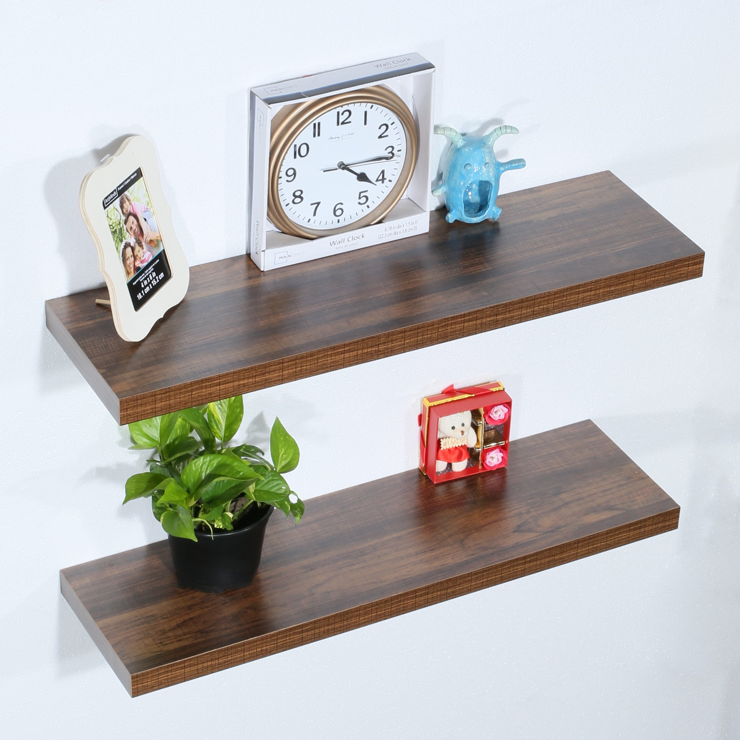 Set of 2 Modern and Contemporary Antique Walnut Floating Shelves - 9.25*31.5*1.5 inches