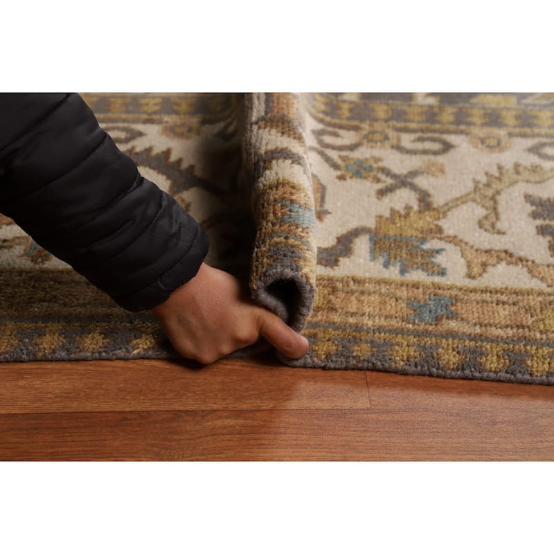 Geometric Gray Oushak Indian Area Rug Hand-Knotted Wool Carpet - 9'3"x 11'8"