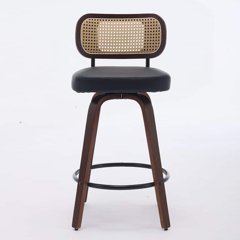 Upholstered Faux Leather Counter Height Barstools with Walnut Back and Bentwood Legs