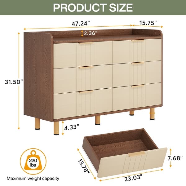 6-Drawer Double Dresser, 47 Inch Wooden Storage Cabinet Organizer ...