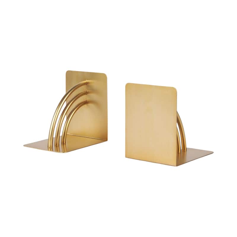 HomeRoots Set of Two Gold Metal Geo Arch Decorative Bookends - 5.91 in. x 5.91 in. x 4.72 in.