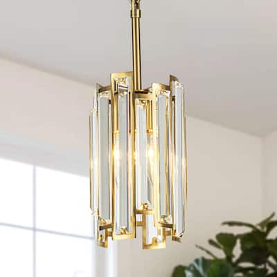 1-Light Modern Glam Black/Gold Cylinder Crystal Pendant Kitchen Island Light