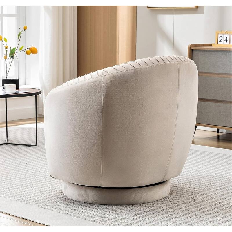 Modern Barrel Swivel Chair with Plush Velvet Upholstery and Smooth 360° Rotation Round Accent One-Seater Sofa
