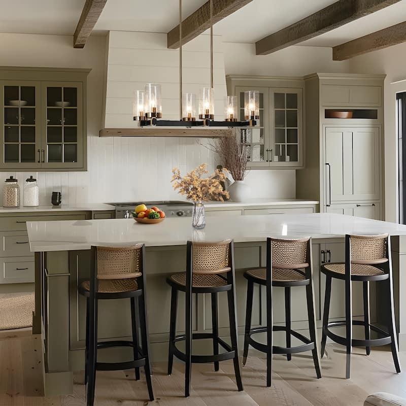 Yilia Modern Farmhouse 6-Light Black Gold Chandelier Linear Island Lights for Dining Room