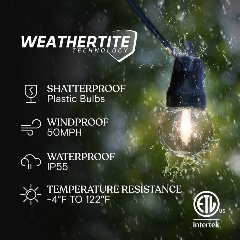 Brightech Ambience Pro 12-Light 27 ft. Outdoor Solar 1W 3000k LED G40 Globe Bulb String-Light
