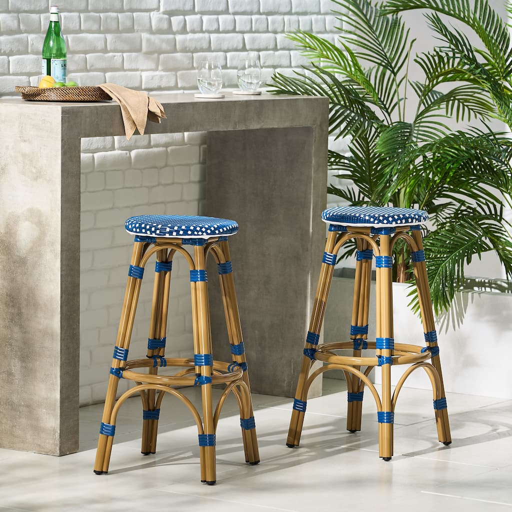 Starla Outdoor Aluminum and Wicker 29.5 Inch Barstools (Set of 2) by Christopher Knight Home