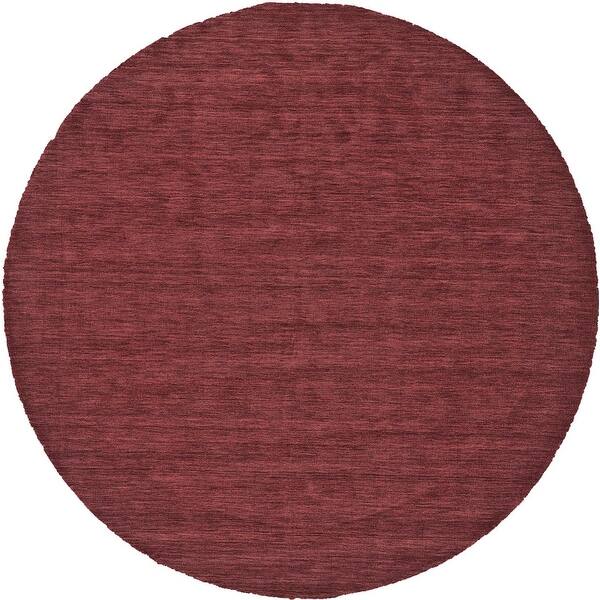 10' Red Round Wool Hand Woven Stain Resistant Area Rug - 3'6