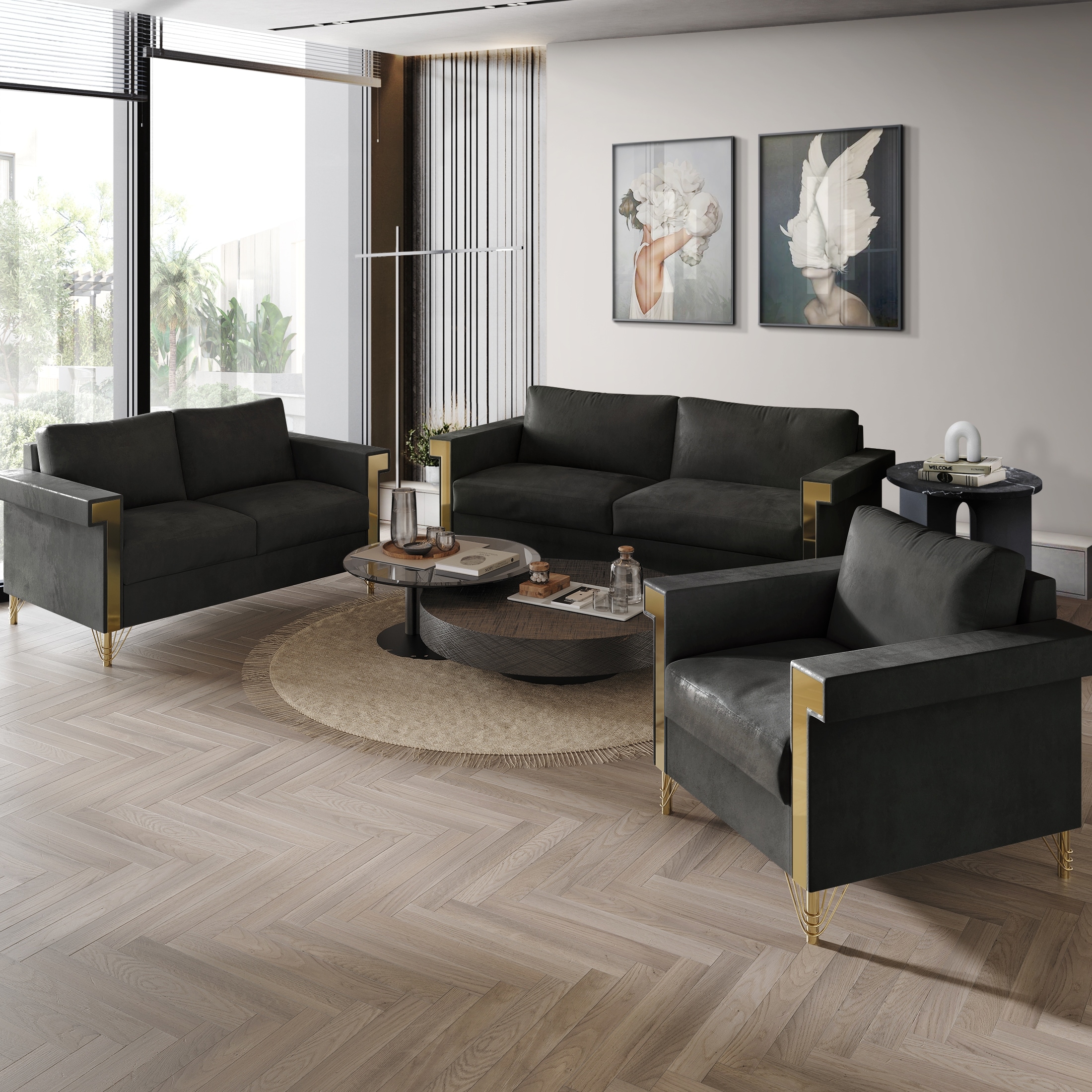 数量限定セール  CraftPorch Room Living 3-Piece Upholstered Velvet Luxurious その他