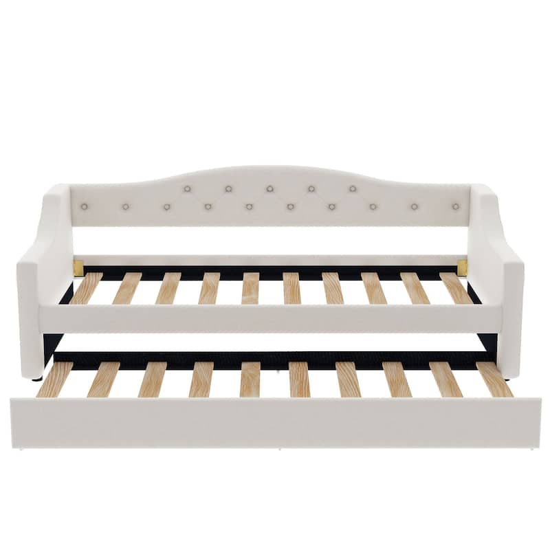 Upholstered Twin XL Size Daybed with LED Belt and Trundle
