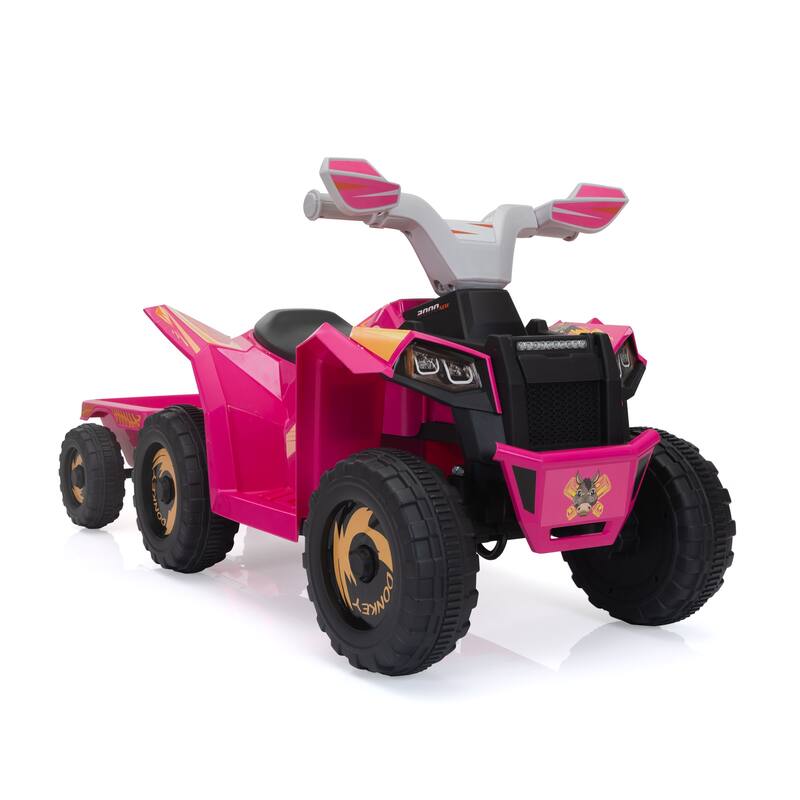 6V Electric ATV Ride-On Car for Kids, Bluetooth, Music, Trailer, Power Display, 1.9-3.7 MPH, White
