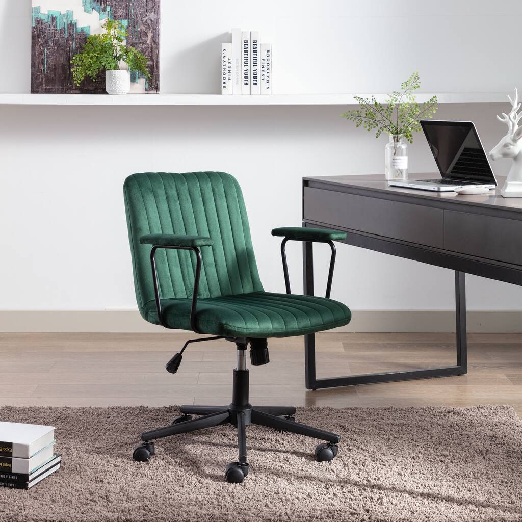 Modern Velvet Office Chair with Adjustable Height Green