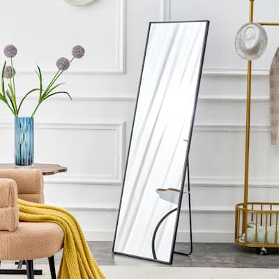 Roomfitters Wall-Mounted Full Body Mirror with Black Aluminum Frame, 63"x20" Floor Standing Vanity Mirror, Black