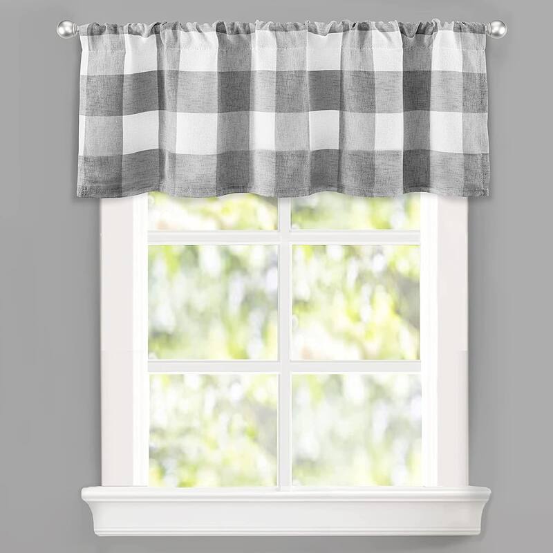 DriftAway Buffalo Check Woven Plaid Pattern Lined Blackout Rod Pocket Window Curtain Valance