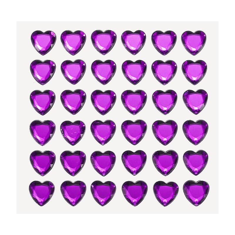 144 Pcs Heart Rhinestone 10mm Self Adhesive Gems Stickers Dark Purple - Dark Purple
