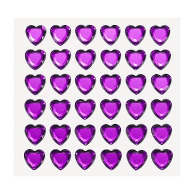 144 Pcs Heart Rhinestone 10mm Self Adhesive Gems Stickers Dark Purple - Dark Purple