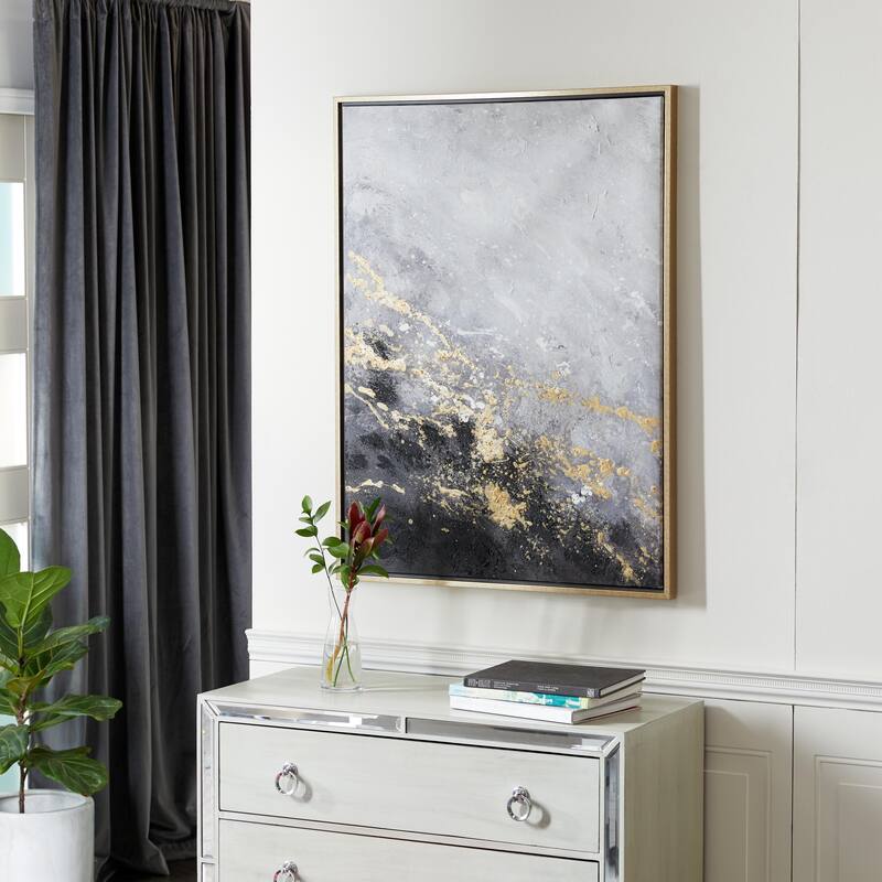 Canvas Leaf Living Room Framed Wall Art with Silver Frame