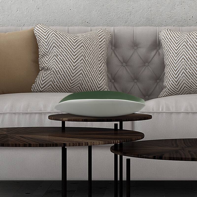 14 Inch Wide Modern Decorative Bowl in White and Green - 13.5 x 6 x 3 in