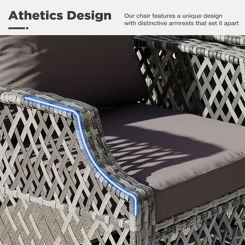 Outdoor Wicker Patio Set w Swivel Chairs & Sofa, Ottomans and Tables, Modular 3/5/6/7-Piece, All-Weather Conversation Set.