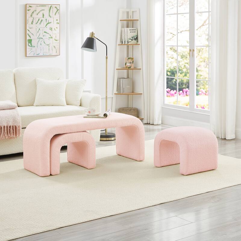 Set of 3 U-Shaped Modern Bench Teddy Ottoman Bench