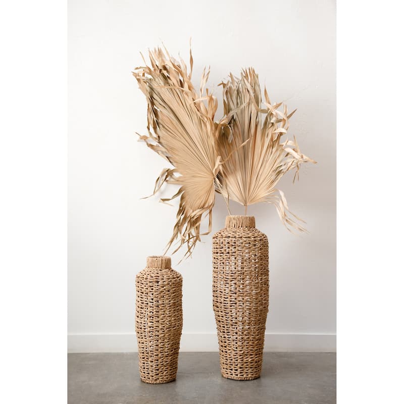 22"H Handwoven Water Hyacinth & Rattan Floor Vase