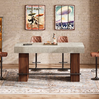 63-Inch Bar Table, Industrial with Metal Footrest for Home Kitchen, Dining Room, Bistro