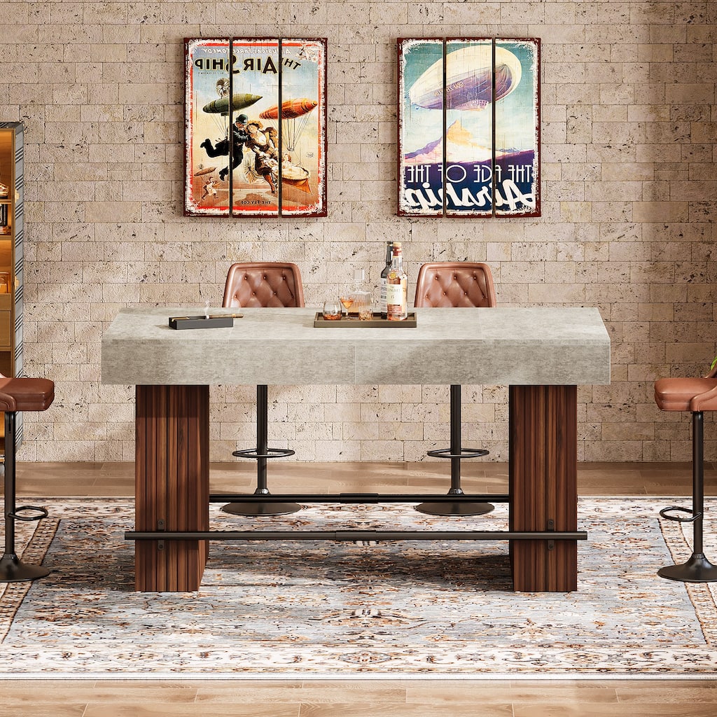 63-Inch Bar Table, Industrial with Metal Footrest for Home Kitchen, Dining Room, Bistro