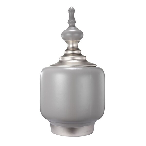 15.75" Gray and Silver Vintage Style Jar with Lid - N/A