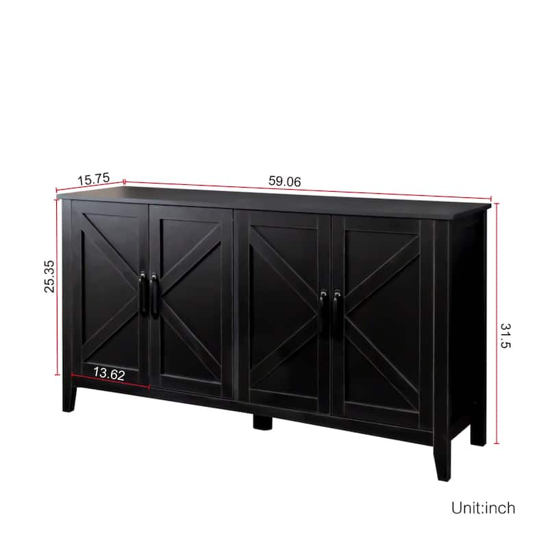 Farmhouse Sideboard Buffet Cabinet w/ 4 Doors,Accent Kitchen Storage Cabinet w/ Storage Shelves Freestanding Cabinet Bar Cabinet