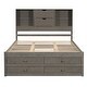 preview thumbnail 13 of 12, Wood Platform Storage Bed Bookcase Headboard Beds w 8 Drawers, Gray