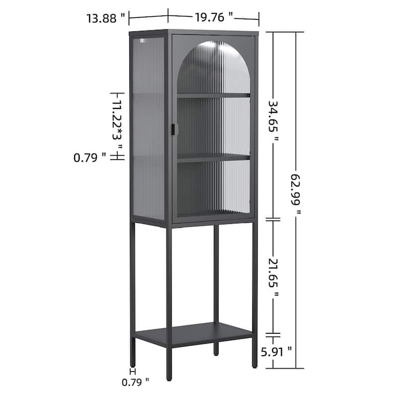 Benoît 62.99 inch Black One Door Metal Storage Cabinet with Fluted Clear Door