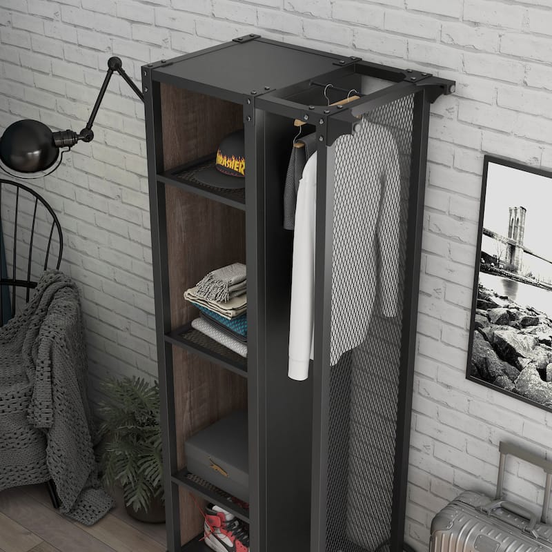 Krueger Rustic Sand Black 68-inch Steel Powder Console with Wire Mesh by Furniture of America