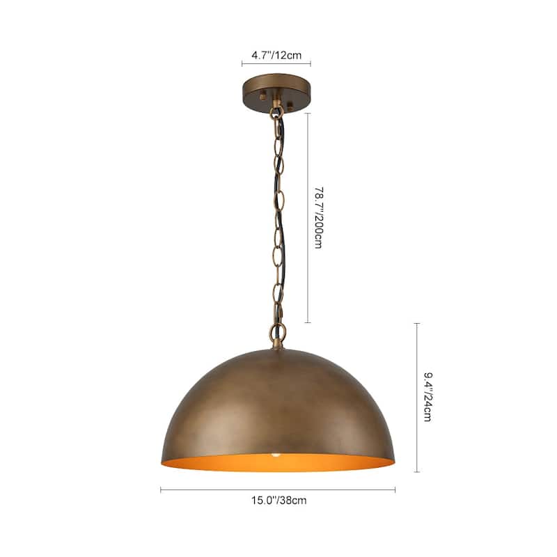 1-Light Antique Brass Industrial Dome Pendant