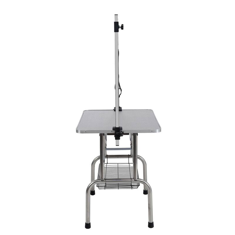 Folding Dog Pet Grooming Table, Stainless Steel Frame Rubber Mat on Board, with Adjustable Arm and Clamps pet dog