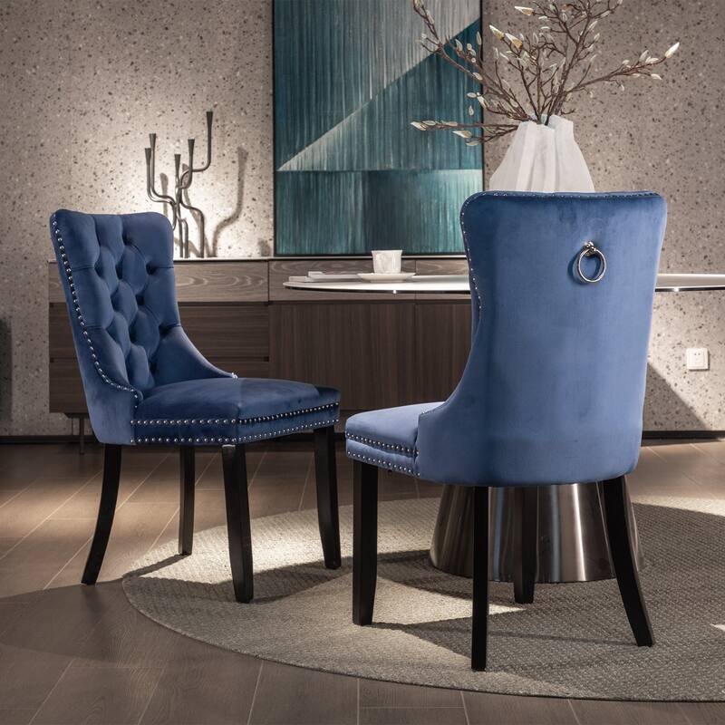 Tufted Solid Wood Velvet Dining Chair,2-Pcs Set