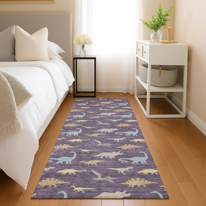 Machine Washable Indoor/ Outdoor Modern Dinosaur Chantille Rug