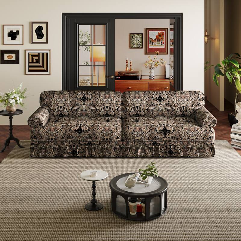 2 Piece Sofa Set for Living Room, Classic 4 Seat Couch and 3 Seat Sofa with Pleated Skirt Design, Rolled Arms Deep Seat Couches