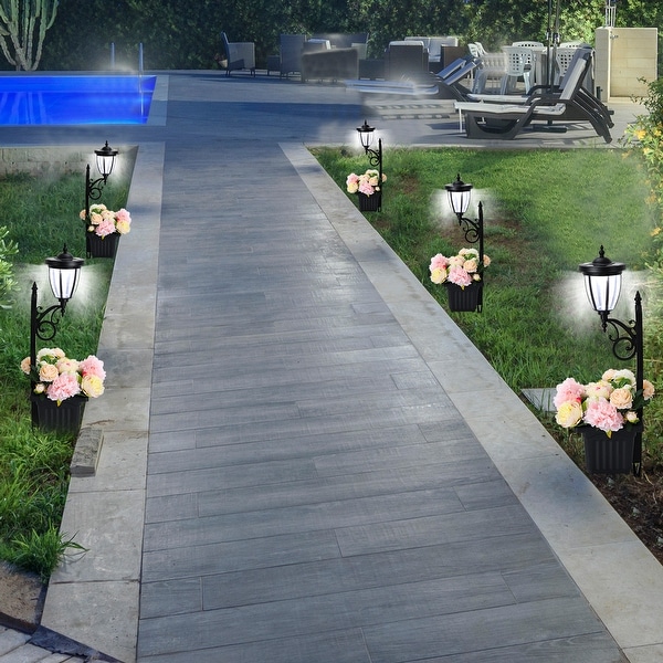 Sun Ray Kambria Multi Function Solar Lamp Post and Planter Set of 2 Black