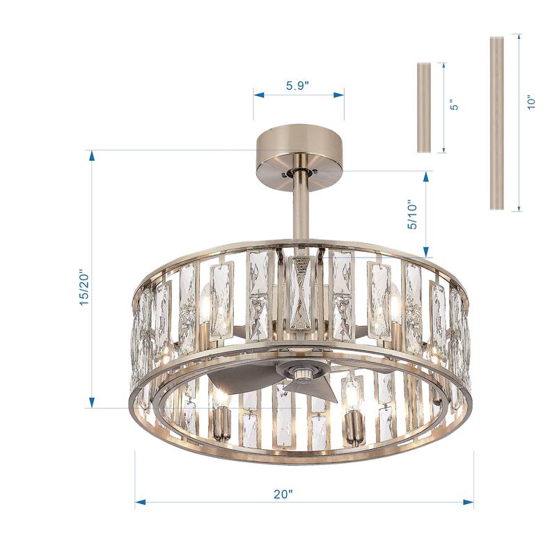 20-In Chandelier Caged Ceiling Fan with Light and Remote(5-blade)