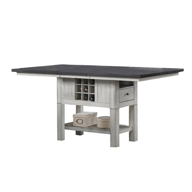 Rectangular Storage Counter Height Table in Antique White and Gray - Antique White/Gray