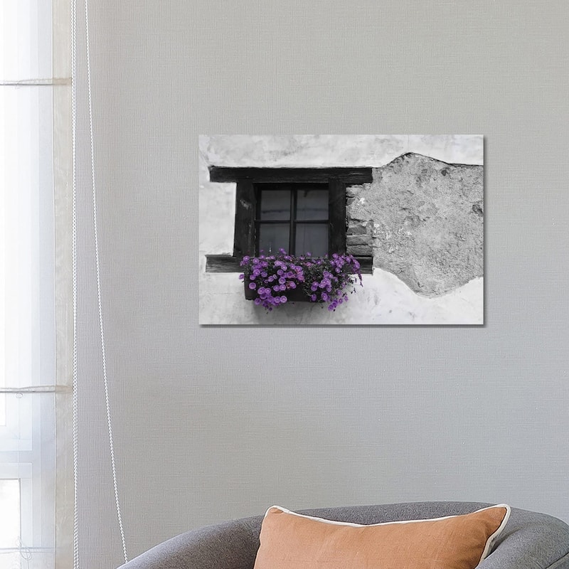 iCanvas "Purple Flower Box In Black And White" by Susan Vizvary Canvas Print - 18x26x1.5
